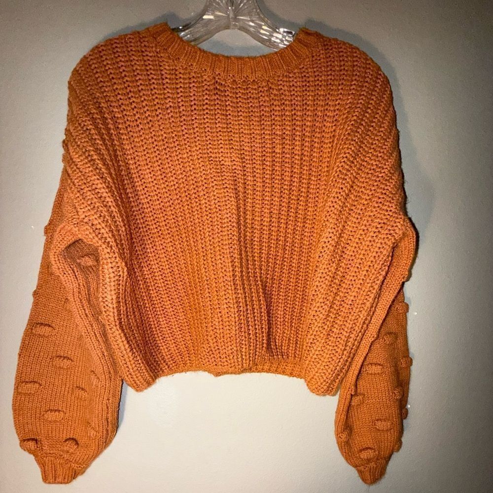 moon & madison Vibrant Orange Popcorn Sleeve Knit Sweater XS #715